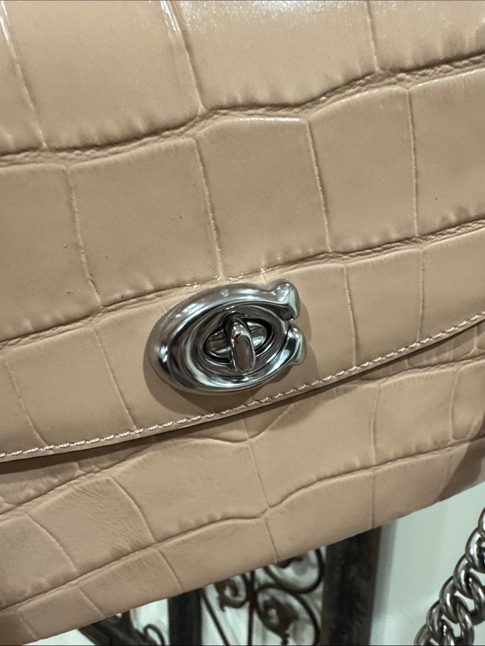 Coach Cassie Croc-Embossed Leather Crossbody with Silver Chain - Picture 5 of 8